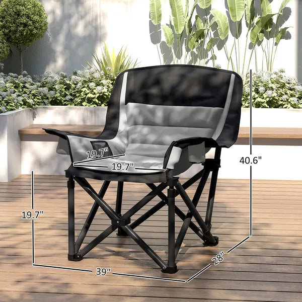 Aeelleea Portable Adult Folding Camping Chair, 39×28×40.6 Inch Heavy Duty Outdoor Chair with Cup Holder, Side Pocket & Storage Bag