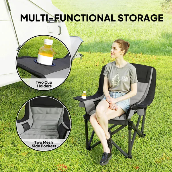 Aeelleea Portable Adult Folding Camping Chair, 39×28×40.6 Inch Heavy Duty Outdoor Chair with Cup Holder, Side Pocket & Storage Bag