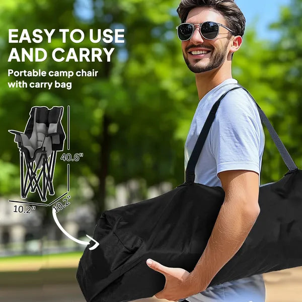 Aeelleea Portable Adult Folding Camping Chair, 39×28×40.6 Inch Heavy Duty Outdoor Chair with Cup Holder, Side Pocket & Storage Bag