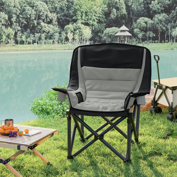 Aeelleea Portable Adult Folding Camping Chair, 39×28×40.6 Inch Heavy Duty Outdoor Chair with Cup Holder, Side Pocket & Storage Bag
