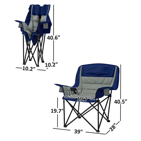 Aeelleea Folding Camping Chair, 39×28×40.6 Inch Portable Oversized Foldable Lawn Chair with Side Pocket, Cup Holder & Storage Bag for Outdoor Use