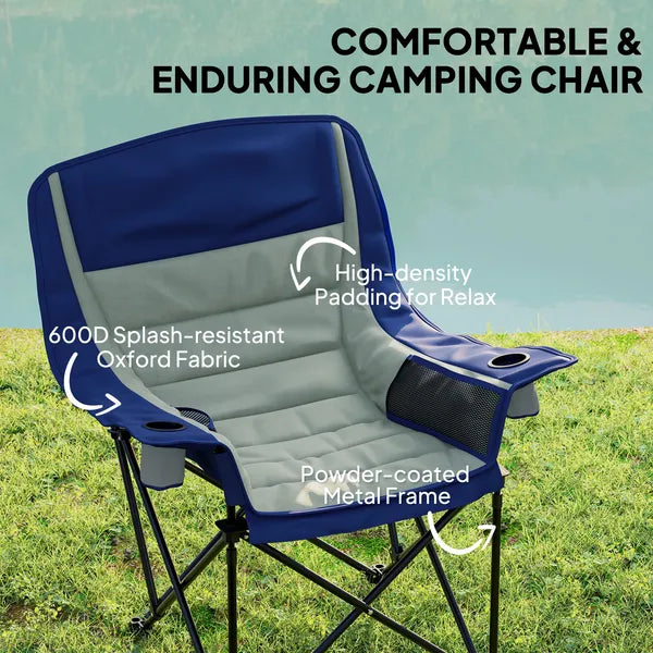 Aeelleea Folding Camping Chair, 39×28×40.6 Inch Portable Oversized Foldable Lawn Chair with Side Pocket, Cup Holder & Storage Bag for Outdoor Use