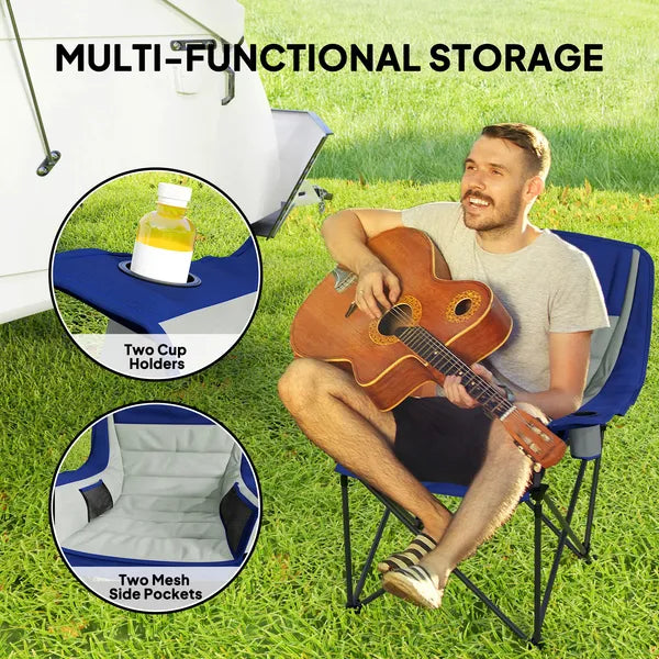 Aeelleea Folding Camping Chair, 39×28×40.6 Inch Portable Oversized Foldable Lawn Chair with Side Pocket, Cup Holder & Storage Bag for Outdoor Use