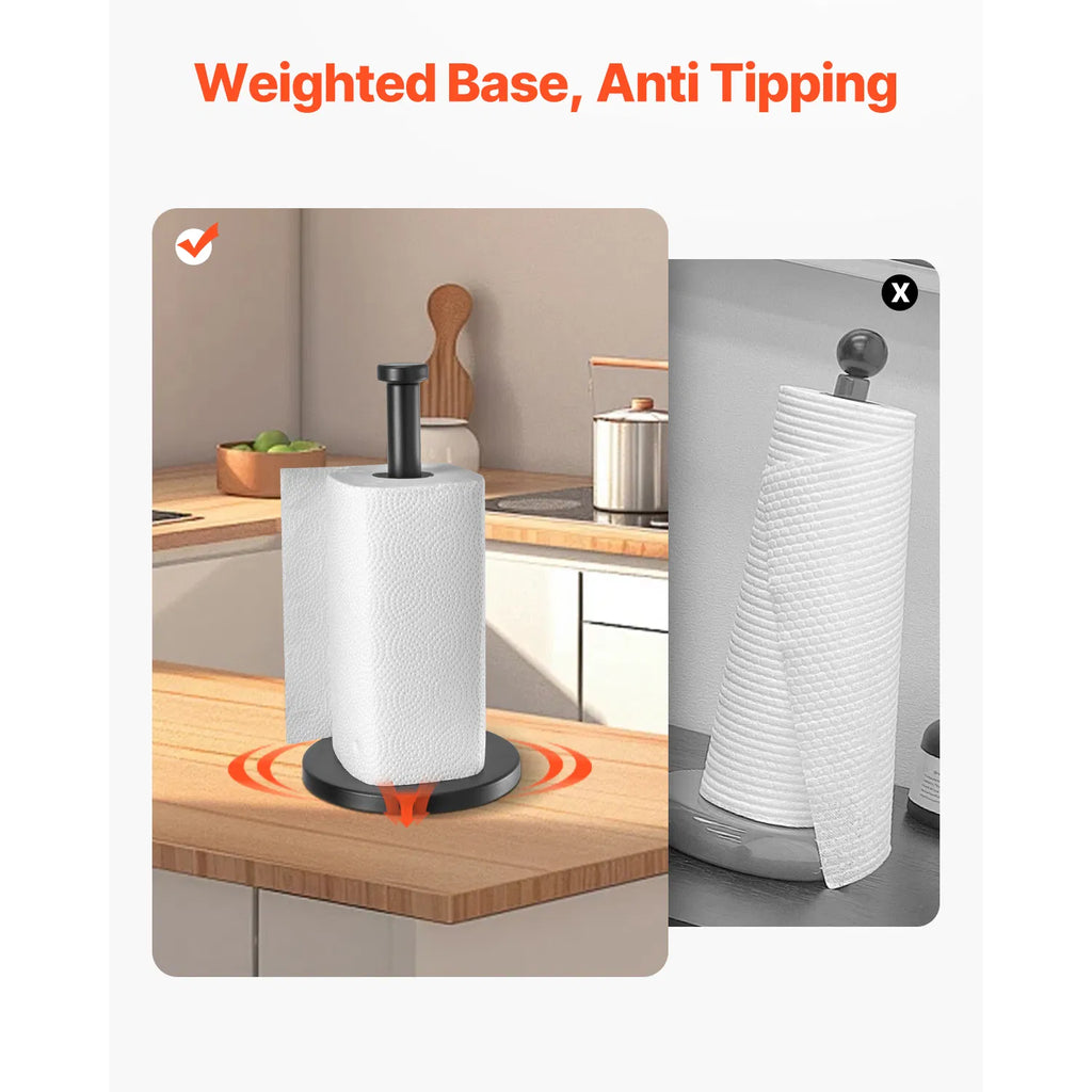 Paper Towel Holder Countertop, Stainless Steel with Weighted Non-Slip Base and Suction Cups, Freestanding Kitchen Roll Stand