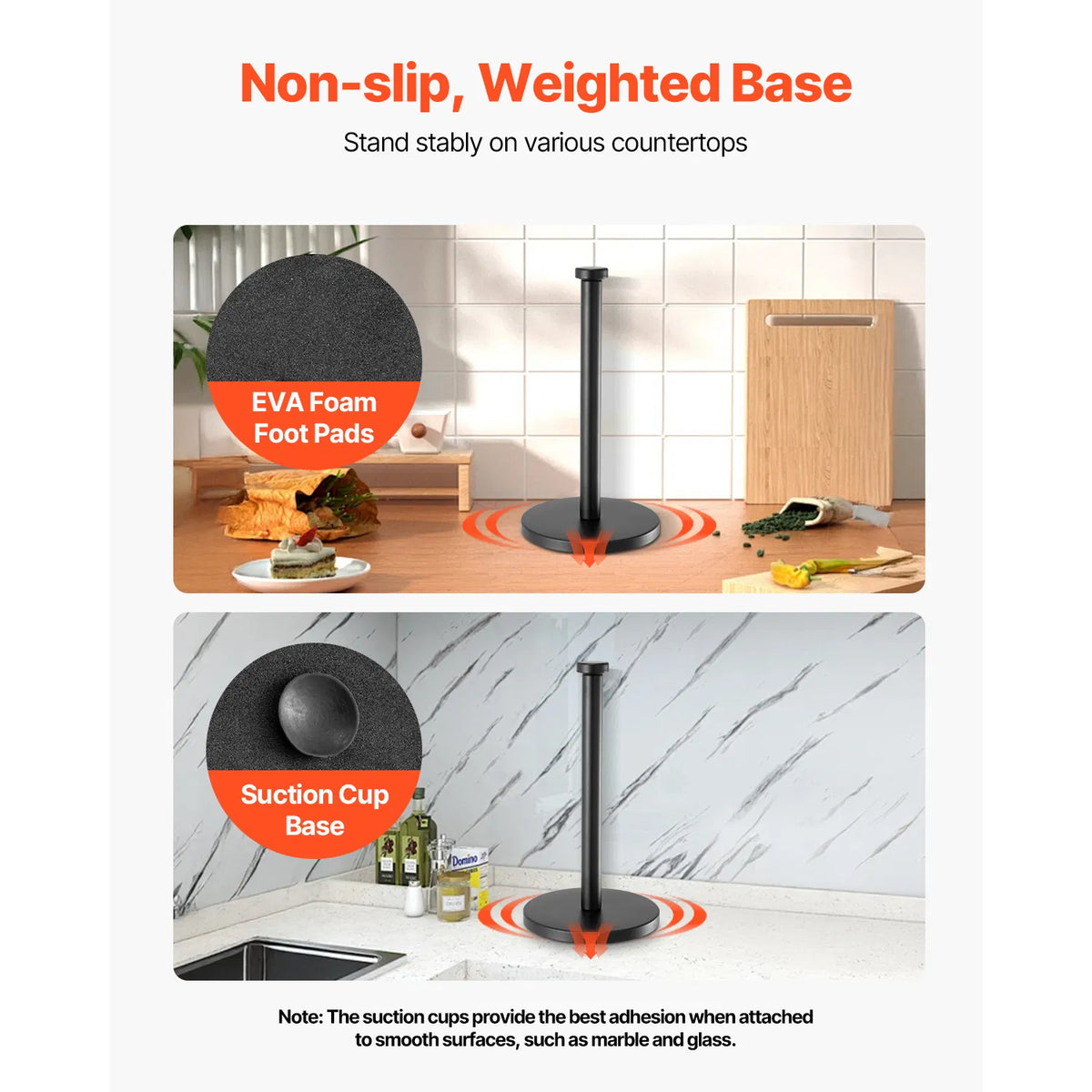 Paper Towel Holder Countertop, Stainless Steel with Weighted Non-Slip Base and Suction Cups, Freestanding Kitchen Roll Stand