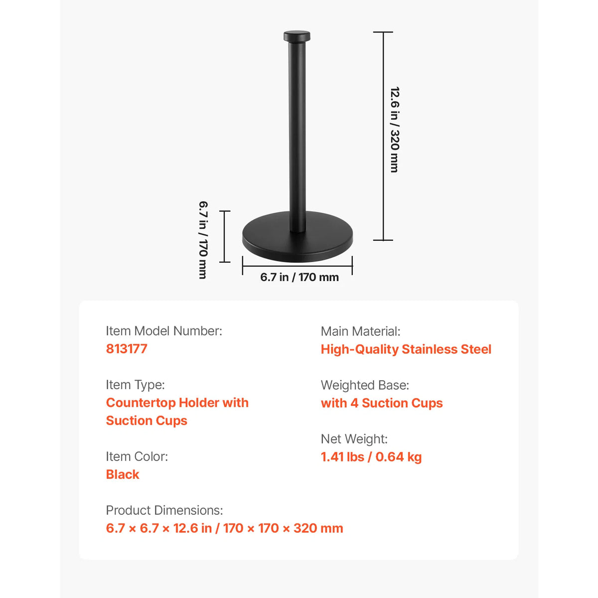 Paper Towel Holder Countertop, Stainless Steel with Weighted Non-Slip Base and Suction Cups, Freestanding Kitchen Roll Stand