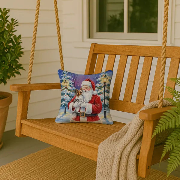 Aeelleea Papillon Santa Christmas Pillow 14x14 in, Butterfly-Ear Dog Cushion Couch Bed