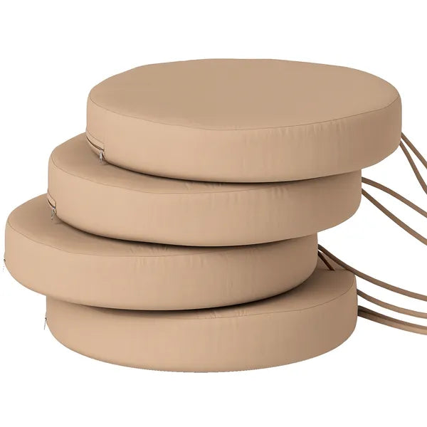 Round Outdoor Chair Cushions 15" x 2.8", High Resilience Foam Pads with Ties, Machine Washable Replacement Seat Cushions for Patio Garden Chairs