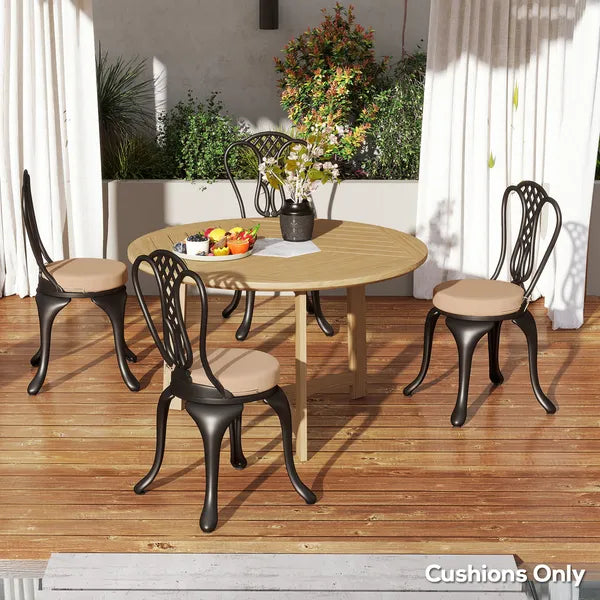 Round Outdoor Chair Cushions 15" x 2.8", High Resilience Foam Pads with Ties, Machine Washable Replacement Seat Cushions for Patio Garden Chairs