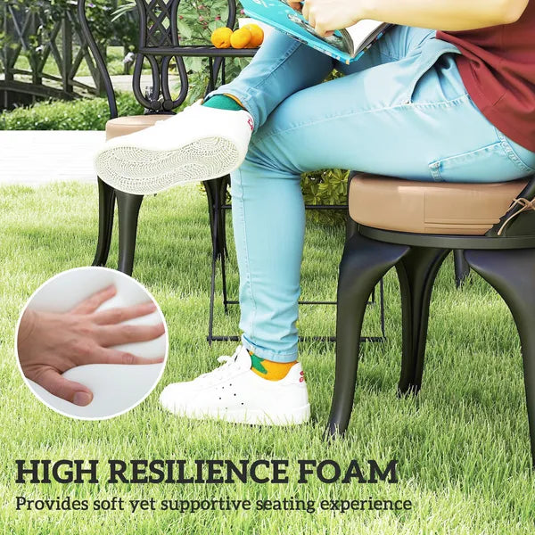 Round Outdoor Chair Cushions 15" x 2.8", High Resilience Foam Pads with Ties, Machine Washable Replacement Seat Cushions for Patio Garden Chairs