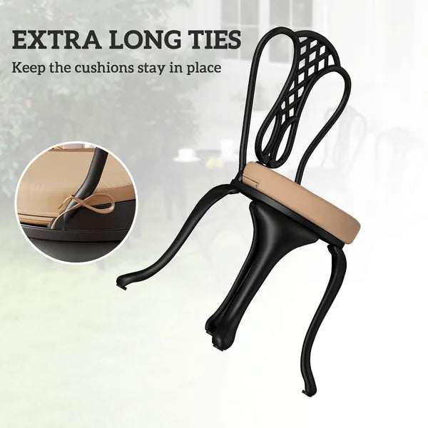 Round Outdoor Chair Cushions 15" x 2.8", High Resilience Foam Pads with Ties, Machine Washable Replacement Seat Cushions for Patio Garden Chairs