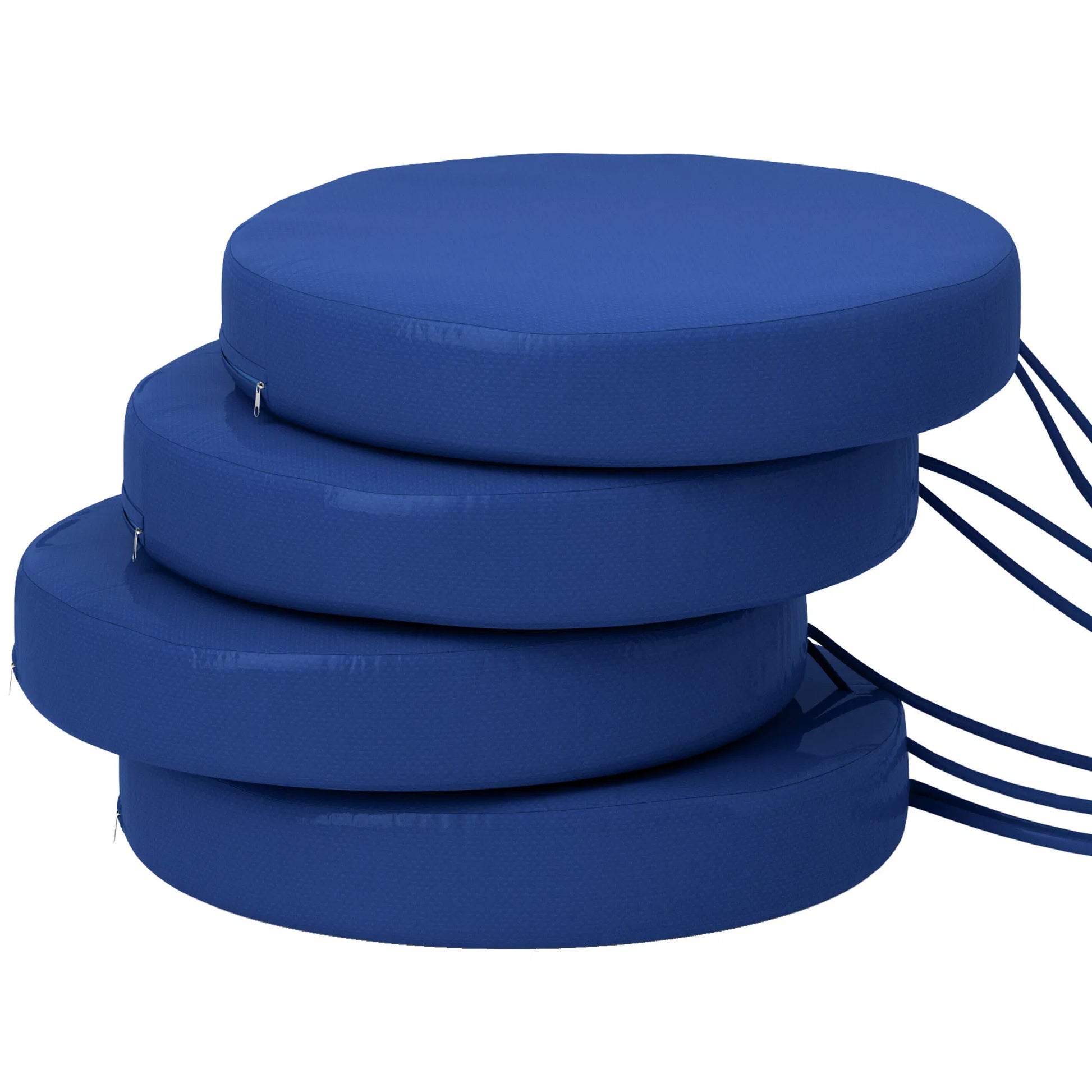 Outdoor Chair Cushions Set of 4, 15" Round Patio Seat Cushions with Machine-Washable Covers & Ties - Navy Blue