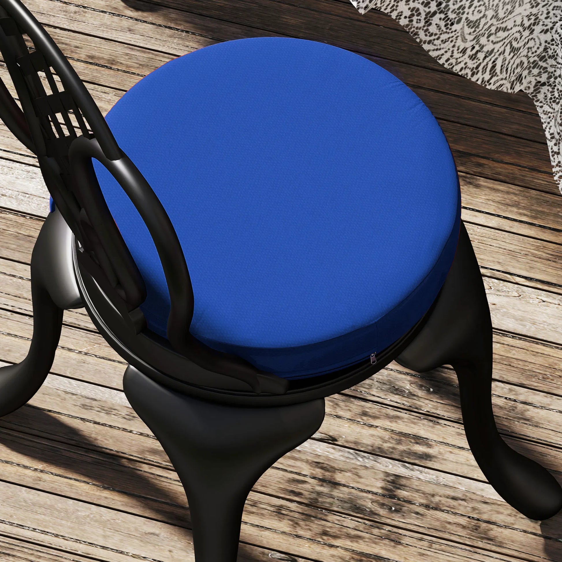 Outdoor Chair Cushions Set of 4, 15" Round Patio Seat Cushions with Machine-Washable Covers & Ties - Navy Blue