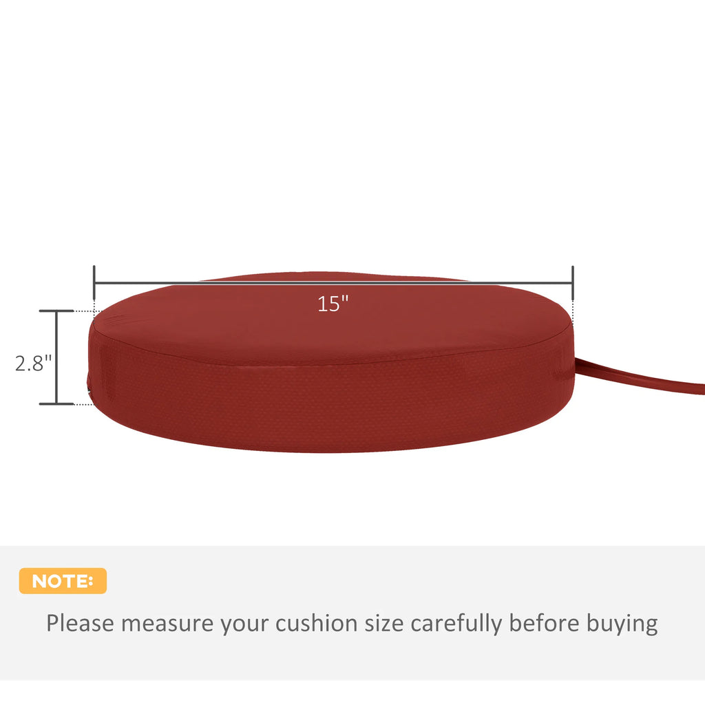 Outdoor Chair Cushions Set of 4, 15" Round Patio Seat Cushions with Machine-Washable Covers & Ties - Red