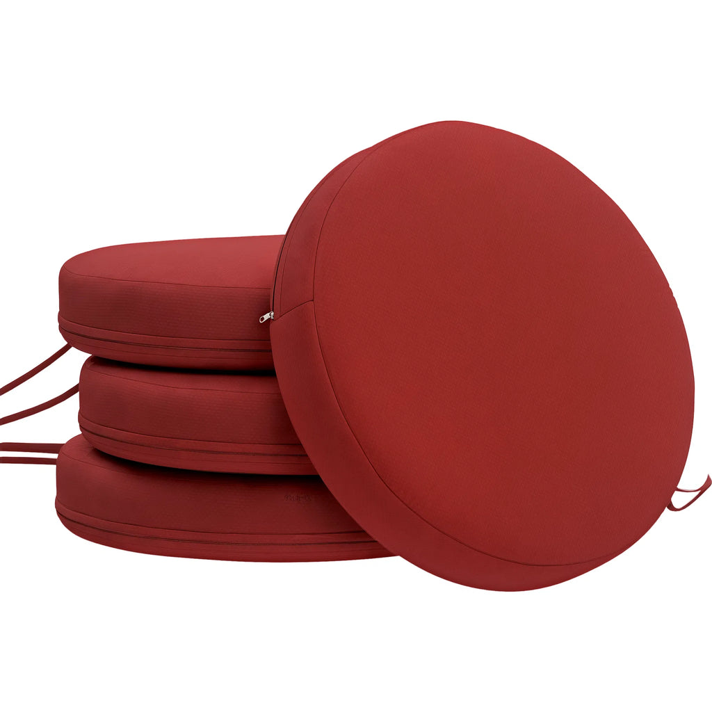 Outdoor Chair Cushions Set of 4, 15" Round Patio Seat Cushions with Machine-Washable Covers & Ties - Red