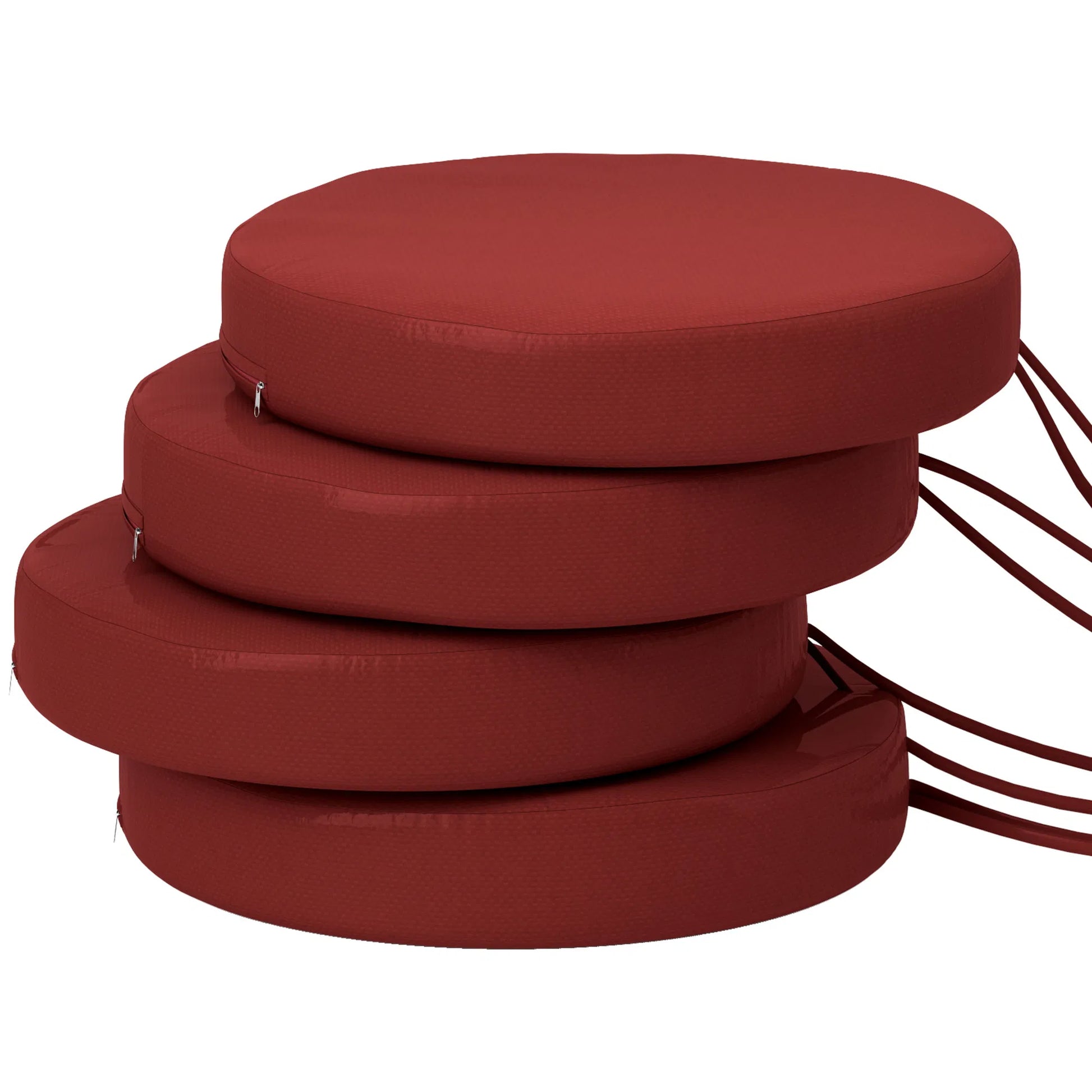 Outdoor Chair Cushions Set of 4, 15" Round Patio Seat Cushions with Machine-Washable Covers & Ties - Red