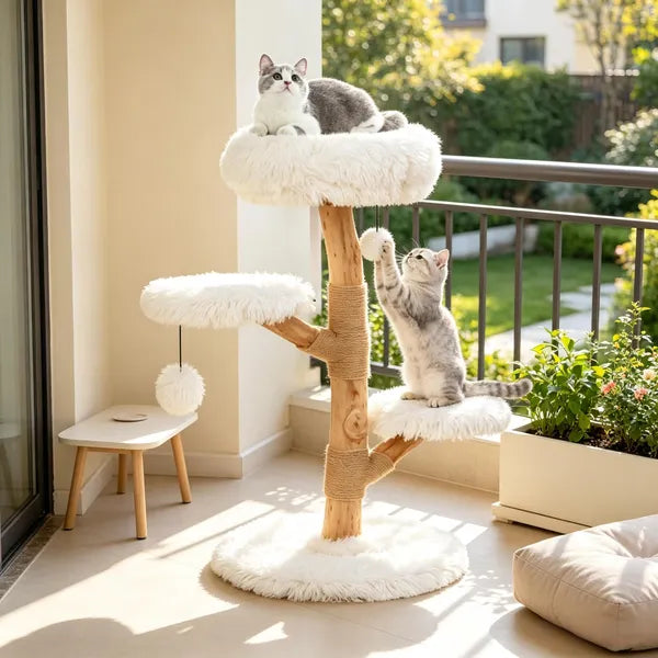 Pear Wood Cat Tree, Cat Perch with Natural Sisal Scratching Post, Modern Pet Cat Furniture for Indoor Cats