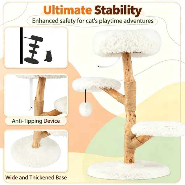 Pear Wood Cat Tree, Cat Perch with Natural Sisal Scratching Post, Modern Pet Cat Furniture for Indoor Cats