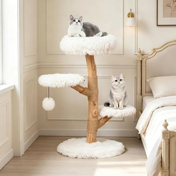 Pear Wood Cat Tree, Cat Perch with Natural Sisal Scratching Post, Modern Pet Cat Furniture for Indoor Cats