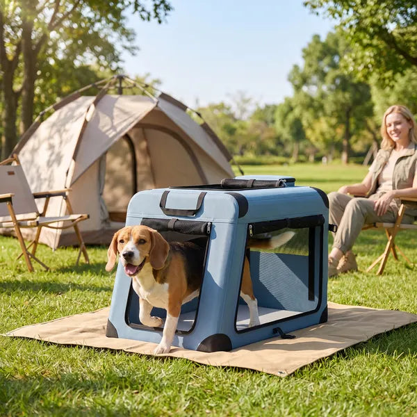 Aeelleea Collapsible Pet Travel Carrier, 27.2×17.7×18.1 Inch Soft Pet Crate, Removable Mat & Mesh Door, for Small Medium Dogs Cats, 44 Lbs Max Load