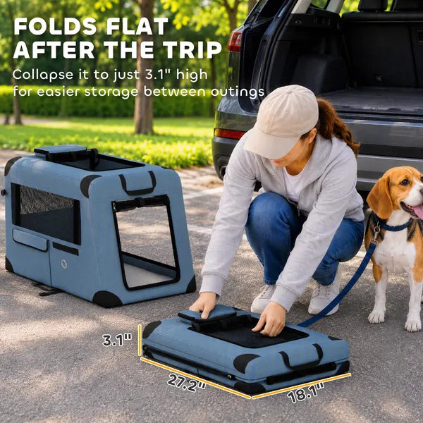 Aeelleea Collapsible Pet Travel Carrier, 27.2×17.7×18.1 Inch Soft Pet Crate, Removable Mat & Mesh Door, for Small Medium Dogs Cats, 44 Lbs Max Load