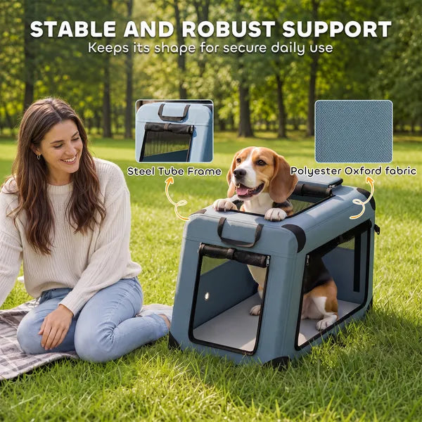Aeelleea Collapsible Pet Travel Carrier, 27.2×17.7×18.1 Inch Soft Pet Crate, Removable Mat & Mesh Door, for Small Medium Dogs Cats, 44 Lbs Max Load
