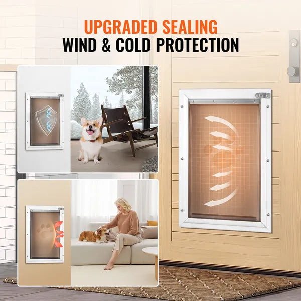 Aluminum Frame Pet Door 11.3"×16.02", Lockable Weatherproof Dog Cat Door, Magnetic PVC Flap, Easy Install for Interior Exterior Doors