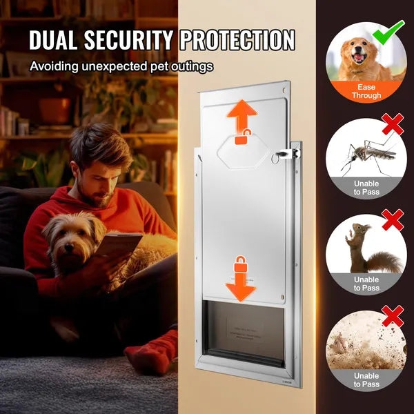 Aluminum Frame Pet Door 11.3"×16.02", Lockable Weatherproof Dog Cat Door, Magnetic PVC Flap, Easy Install for Interior Exterior Doors