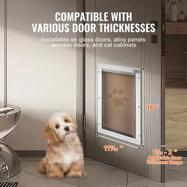 Aluminum Frame Pet Door 11.3"×16.02", Lockable Weatherproof Dog Cat Door, Magnetic PVC Flap, Easy Install for Interior Exterior Doors