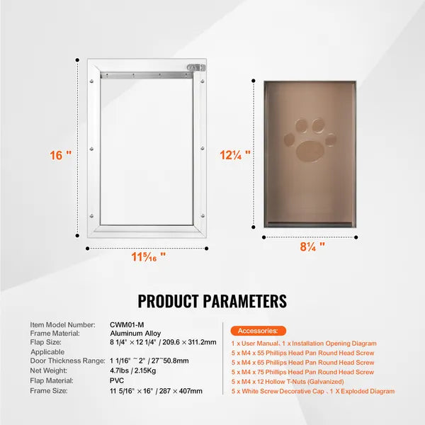 Aluminum Frame Pet Door 11.3"×16.02", Lockable Weatherproof Dog Cat Door, Magnetic PVC Flap, Easy Install for Interior Exterior Doors