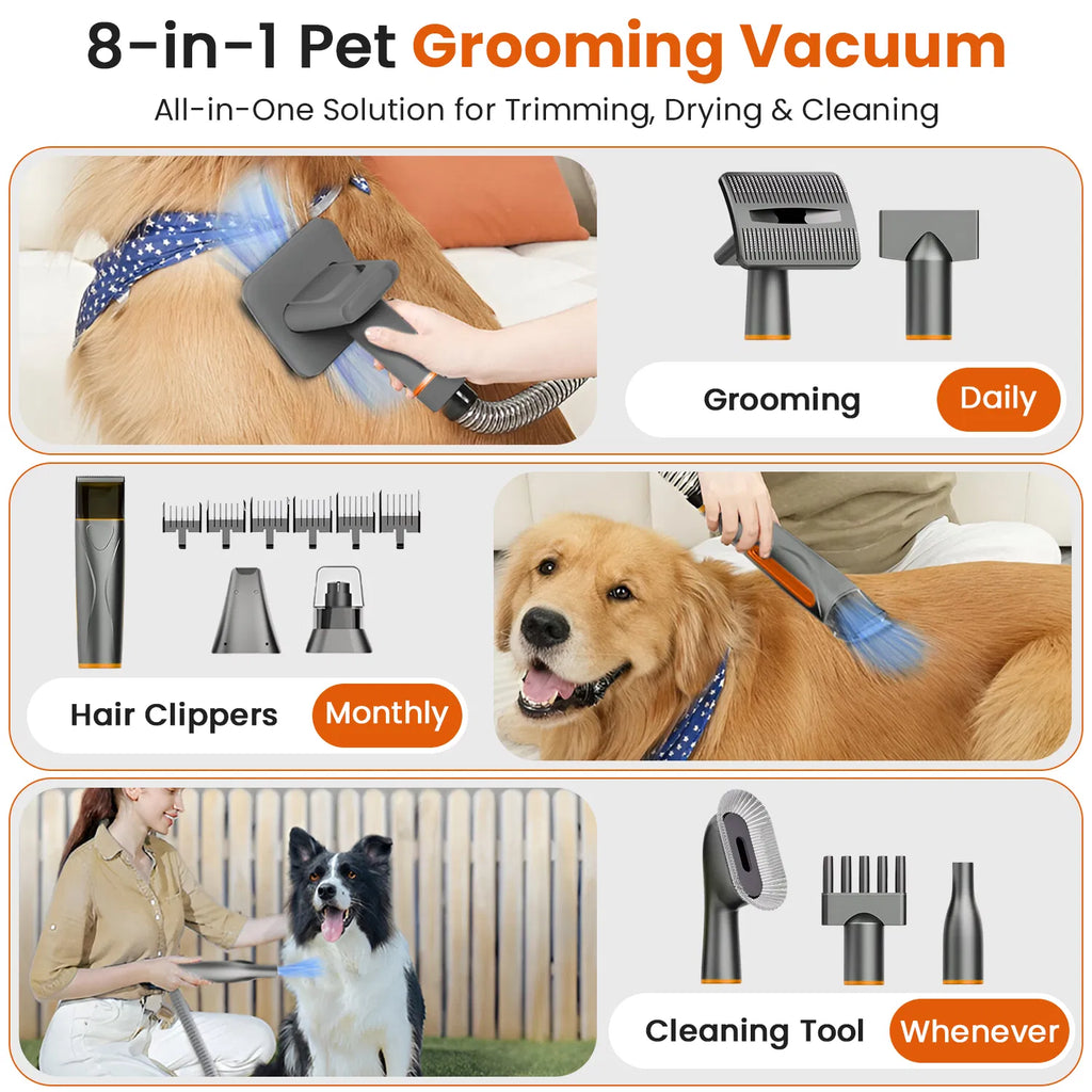 AEELLEEA Pet Grooming Vacuum Kit 7-in-1, Dog Cat Hair Clipper Nail Grinder & Blow Dryer, 10KPa 2.5L Cup, Low Noise, 6 lbs, 13.3x6x8.2 In
