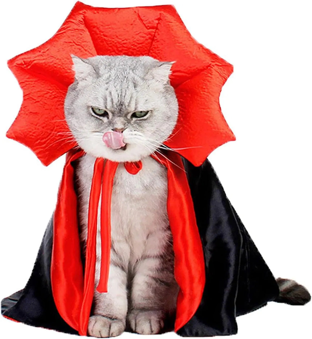 Pet Halloween Vampire Costume, Red & Black Dracula Cape with Collar for Dogs & Cats, Halloween Party Cosplay Outfit