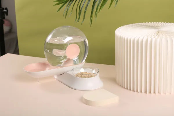 2-in-1 Pet Water Dispenser and Food Bowl with Filter, Gravity Water Feeder for Cats and Dogs