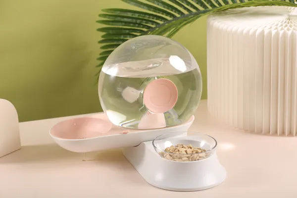 2-in-1 Pet Water Dispenser and Food Bowl with Filter, Gravity Water Feeder for Cats and Dogs