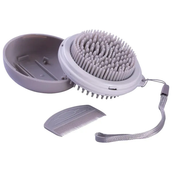 3-in-1 Portable Pet Grooming Brush & Comb Set, Dual-Sided Brush with Storage Case and Wrist Strap for Dogs & Cats, Gray