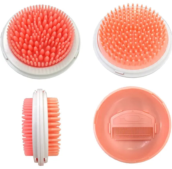 3-in-1 Portable Pet Grooming Brush & Comb Set, Dual-Sided Brush with Storage Case and Wrist Strap for Dogs & Cats, Orange
