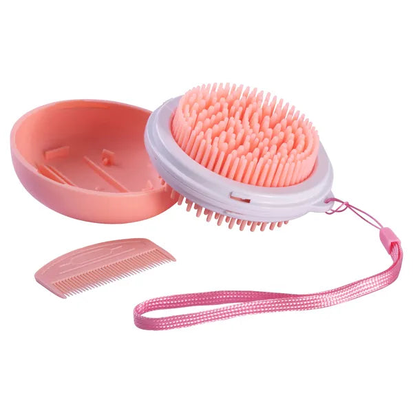 3-in-1 Portable Pet Grooming Brush & Comb Set, Dual-Sided Brush with Storage Case and Wrist Strap for Dogs & Cats, Orange