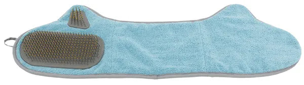 2-in-1 Pet Grooming Towel & Brush, Microfiber Drying Mitt with Built-In Grooming Brush for Dogs & Cats, 24.4 x 8.27 in