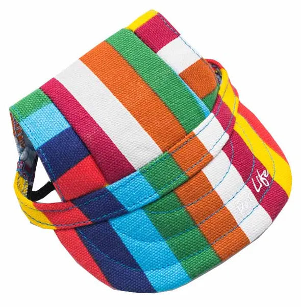 Rainbow Stripe Dog Sun Hat, UV Protection Pet Cap with Adjustable Chin Strap, Water Resistant, Machine Washable, Multiple Sizes for Outdoor Walking