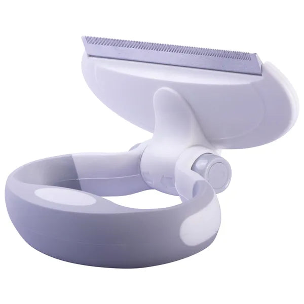 Pet Deshedding Grooming Comb with Swivel Handle, Stainless Steel Blade, Adjustable Grip, Lavender