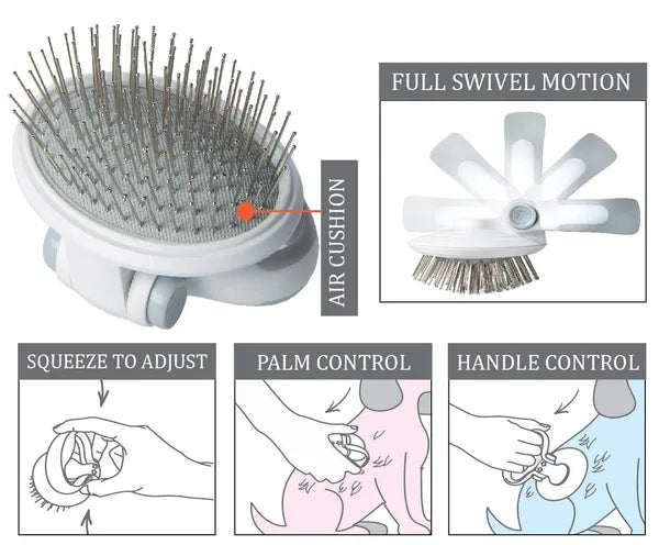 Swivel Pet Grooming Pin Brush with Air Cushion, Adjustable Handle for Dogs & Cats, 4.13 x 2.91 x 2.2 in