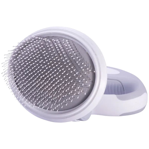 Swivel Pet Grooming Slicker Brush with Air Cushion, Rotating Handle & Metal Pins for Dogs and Cats, 4.13" Gray