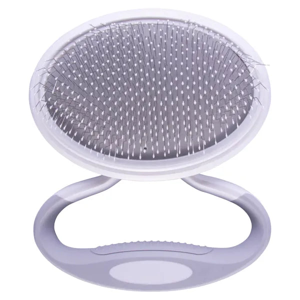 Swivel Pet Grooming Slicker Brush with Air Cushion, Rotating Handle & Metal Pins for Dogs and Cats, 4.13" Gray