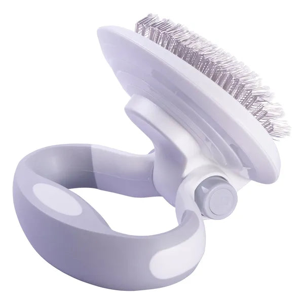 Swivel Pet Grooming Slicker Brush with Air Cushion, Rotating Handle & Metal Pins for Dogs and Cats, 4.13" Gray