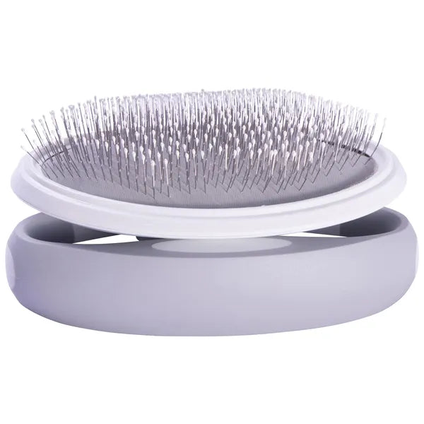 Swivel Pet Grooming Slicker Brush with Air Cushion, Rotating Handle & Metal Pins for Dogs and Cats, 4.13" Gray
