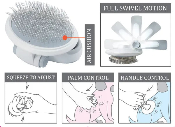 Swivel Pet Grooming Slicker Brush with Air Cushion, Rotating Handle & Metal Pins for Dogs and Cats, 4.13" Gray