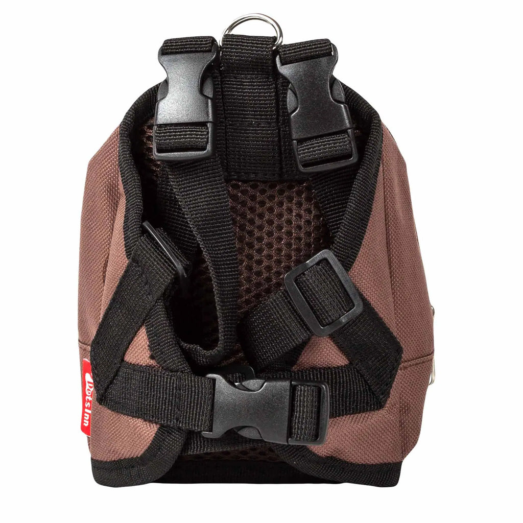 Dog Harness Backpack with Large Storage Pocket, Adjustable Straps, Breathable Mesh & Leash Ring - Brown