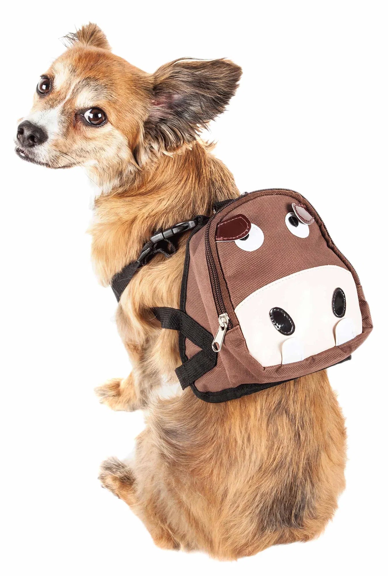 Dog Harness Backpack with Large Storage Pocket, Adjustable Straps, Breathable Mesh & Leash Ring - Brown