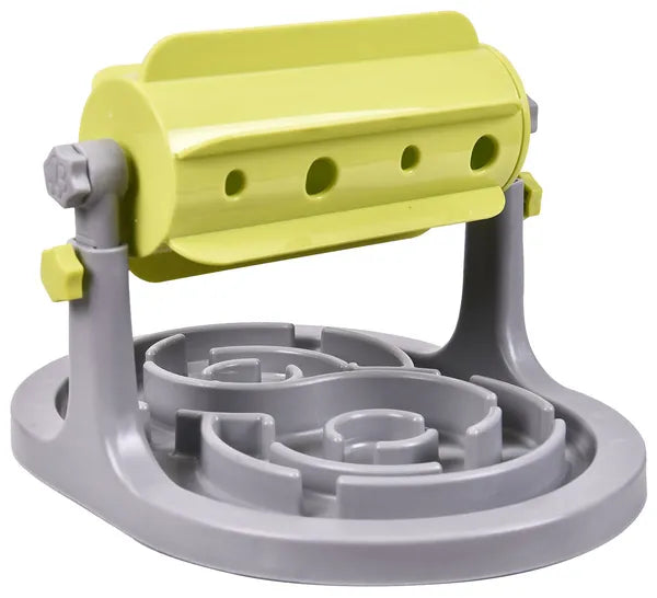 Interactive Dog Puzzle Feeder with Rotating Treat Dispenser & Slow Feeder Maze, Green/Gray
