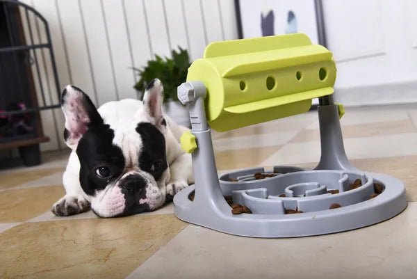Interactive Dog Puzzle Feeder with Rotating Treat Dispenser & Slow Feeder Maze, Green/Gray